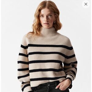 & Other Stories Mock Neck Merino Sweater. Cream/Black Stripes